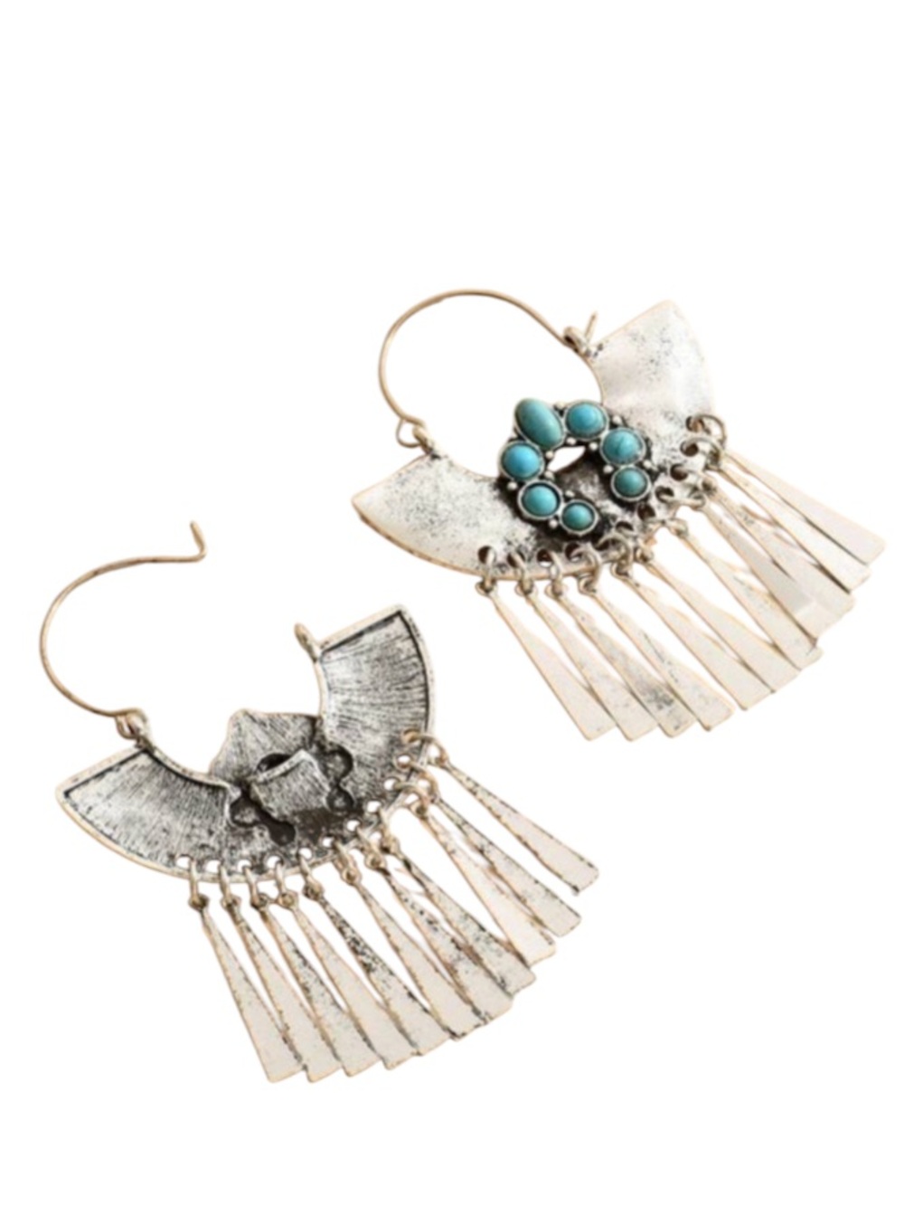 Turquoise Decor Metal Tassel Drop Earrings